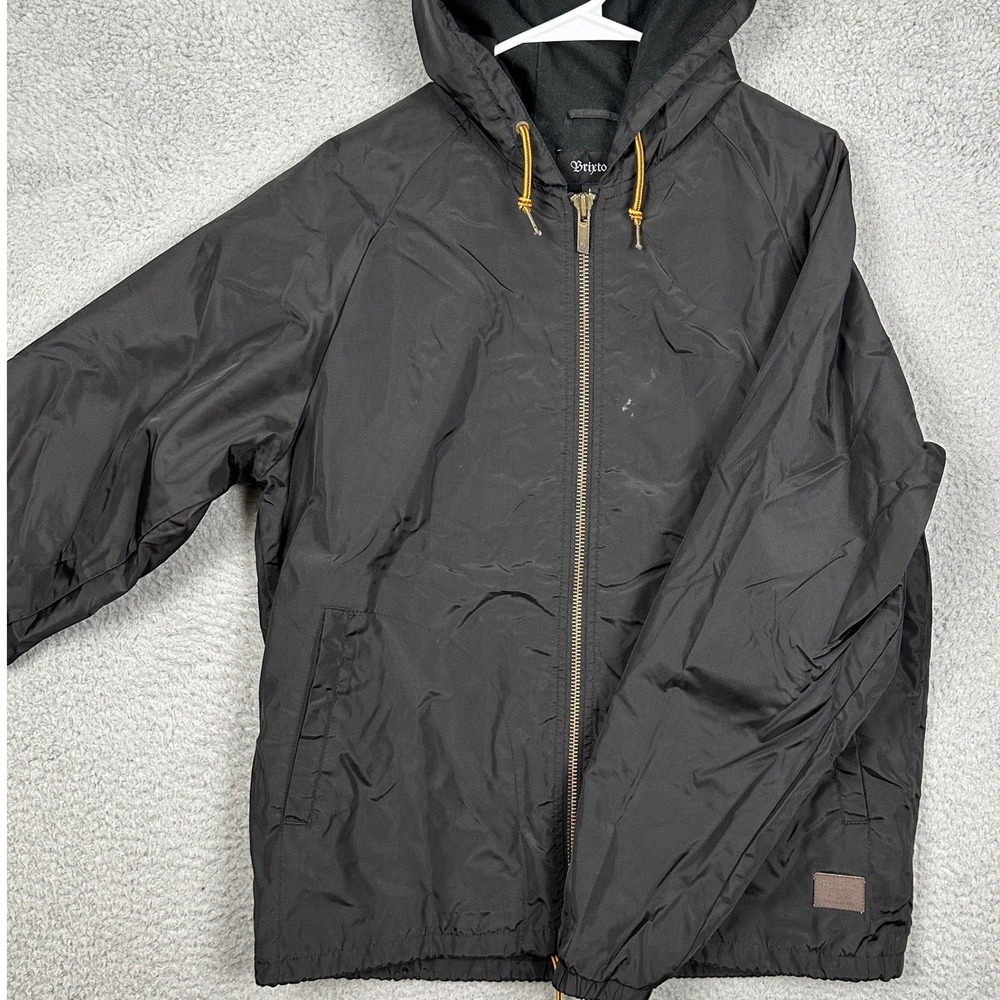 Brixton Jacket Mens Medium Black Windbreaker Fleece Lined Full Zip Hooded Coat